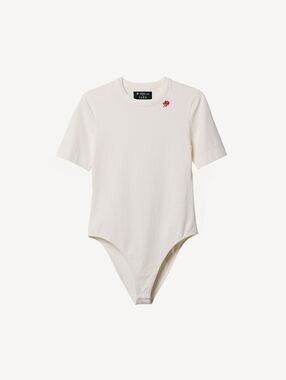 Willy Chavarria x Zara White Short-Sleeve Bodysuit with Red Rose Embroidery